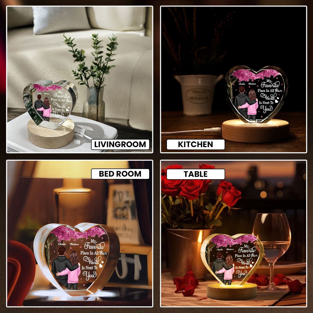 Couple Favorite Place in All the World Premium Crystal Heart LED