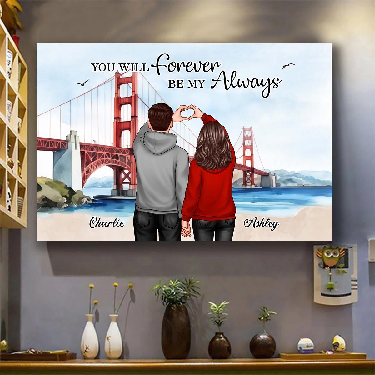 Personalized Couple Bridge Landscape Poster, Valentine's Day Gift