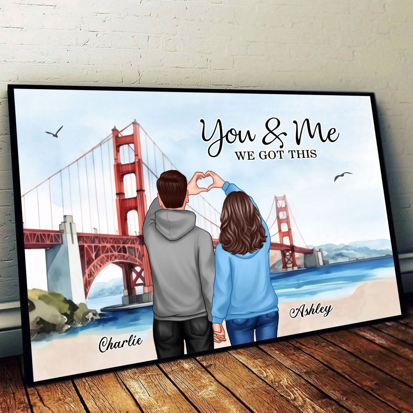 Personalized Couple Bridge Landscape Poster, Valentine's Day Gift