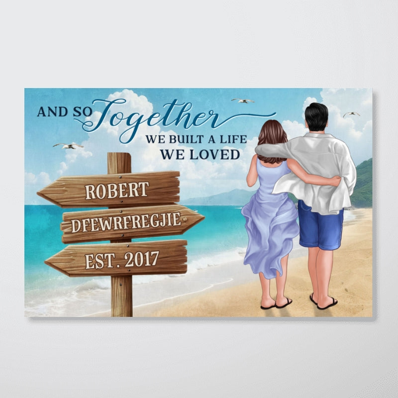 Couple Embracing & Walking On The Beach Personalized Canvas