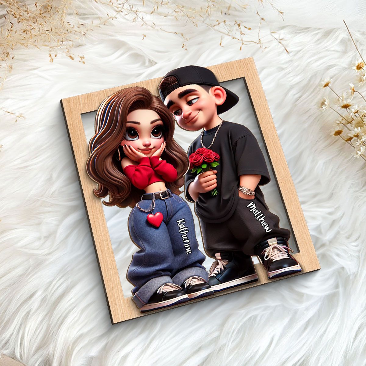 Personalized Y2K Couple Frame 2-Layer Wooden Plaque