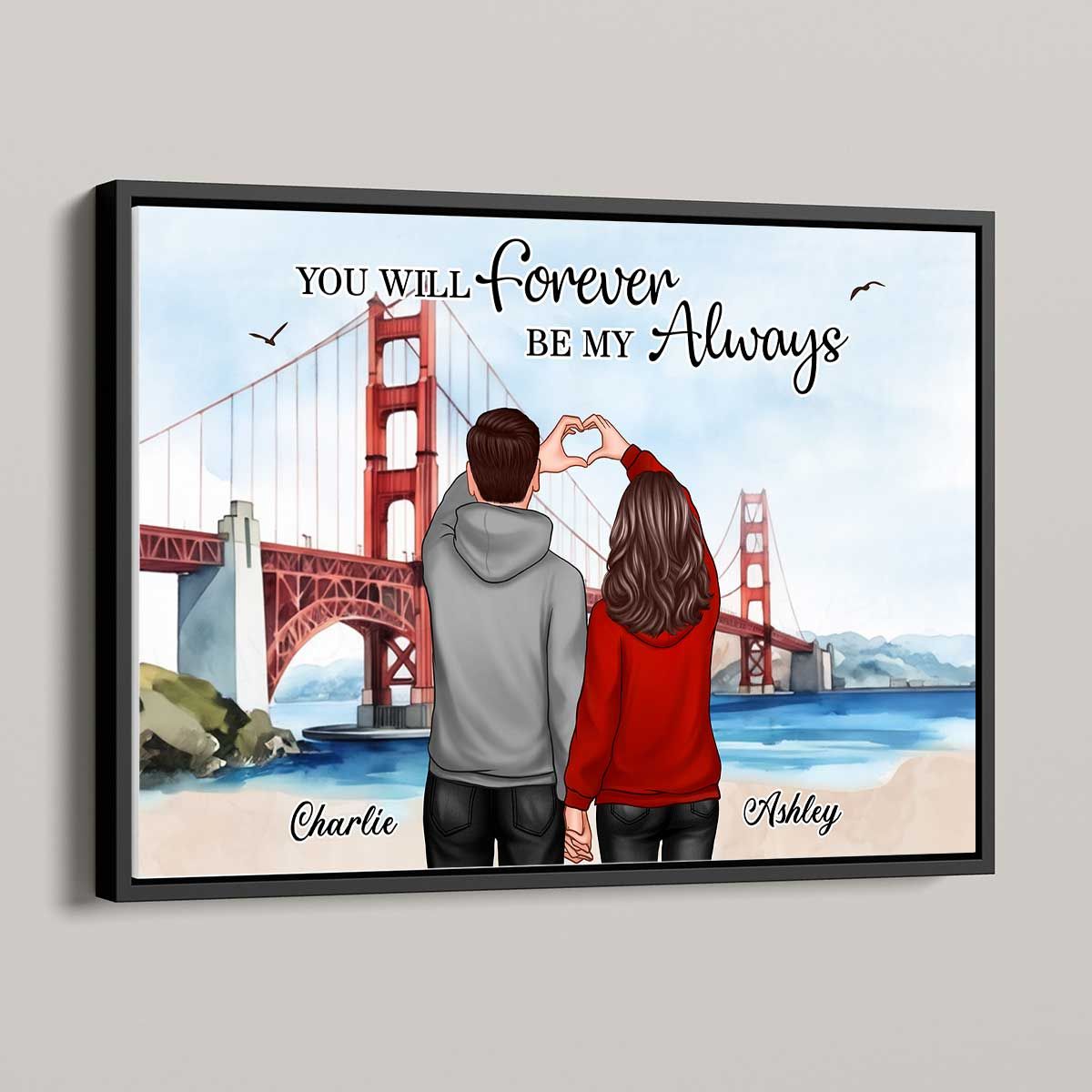 Personalized Couple Bridge Landscape Poster, Valentine's Day Gift