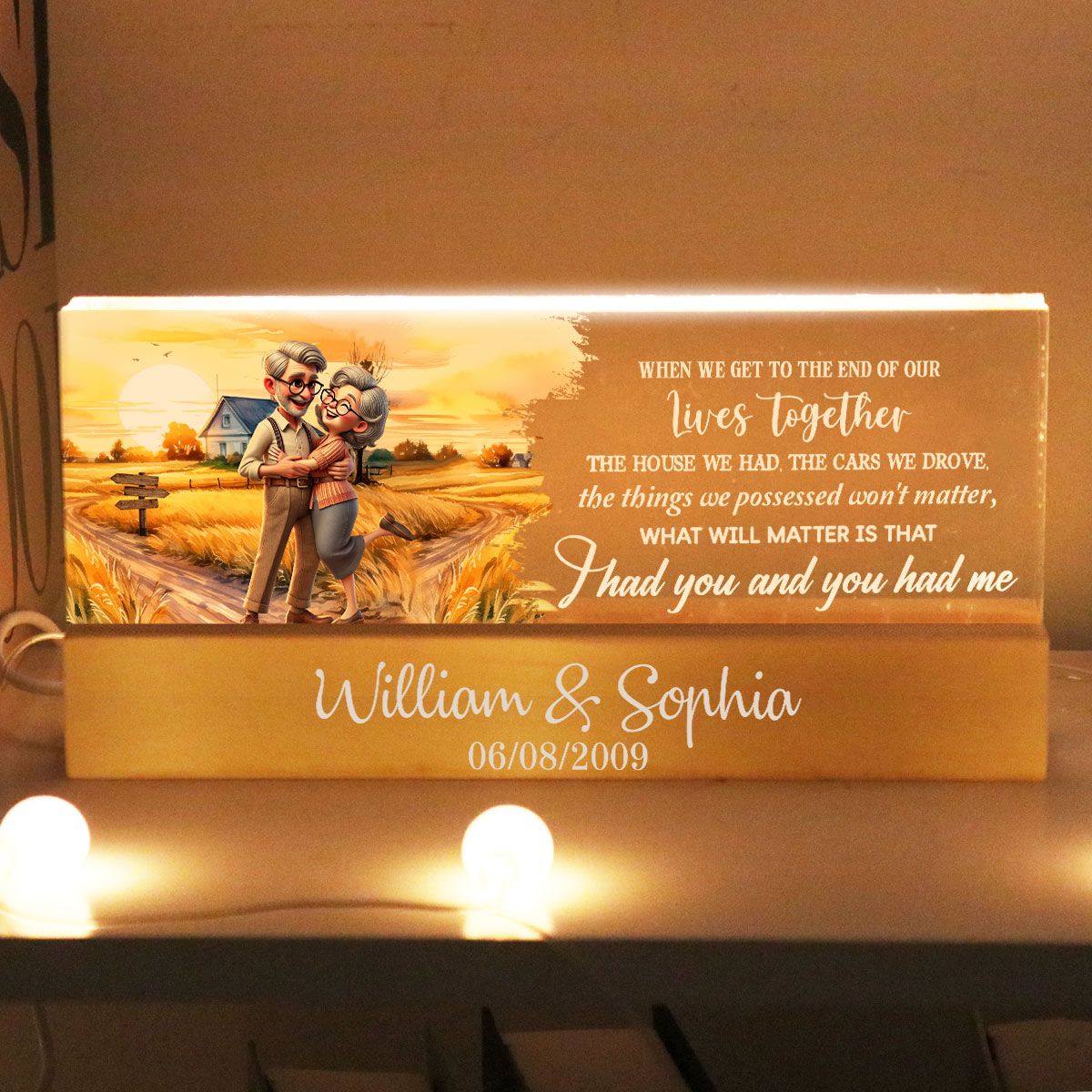 Happy Old Couple Personalized Acrylic Block LED Night Light